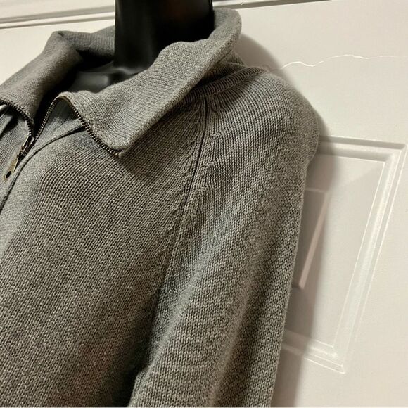 VTG 90s Once Again Gray Cotton Hi Neck Silver Exposed Zipper Cardigan Sweater S - Picture 6 of 10